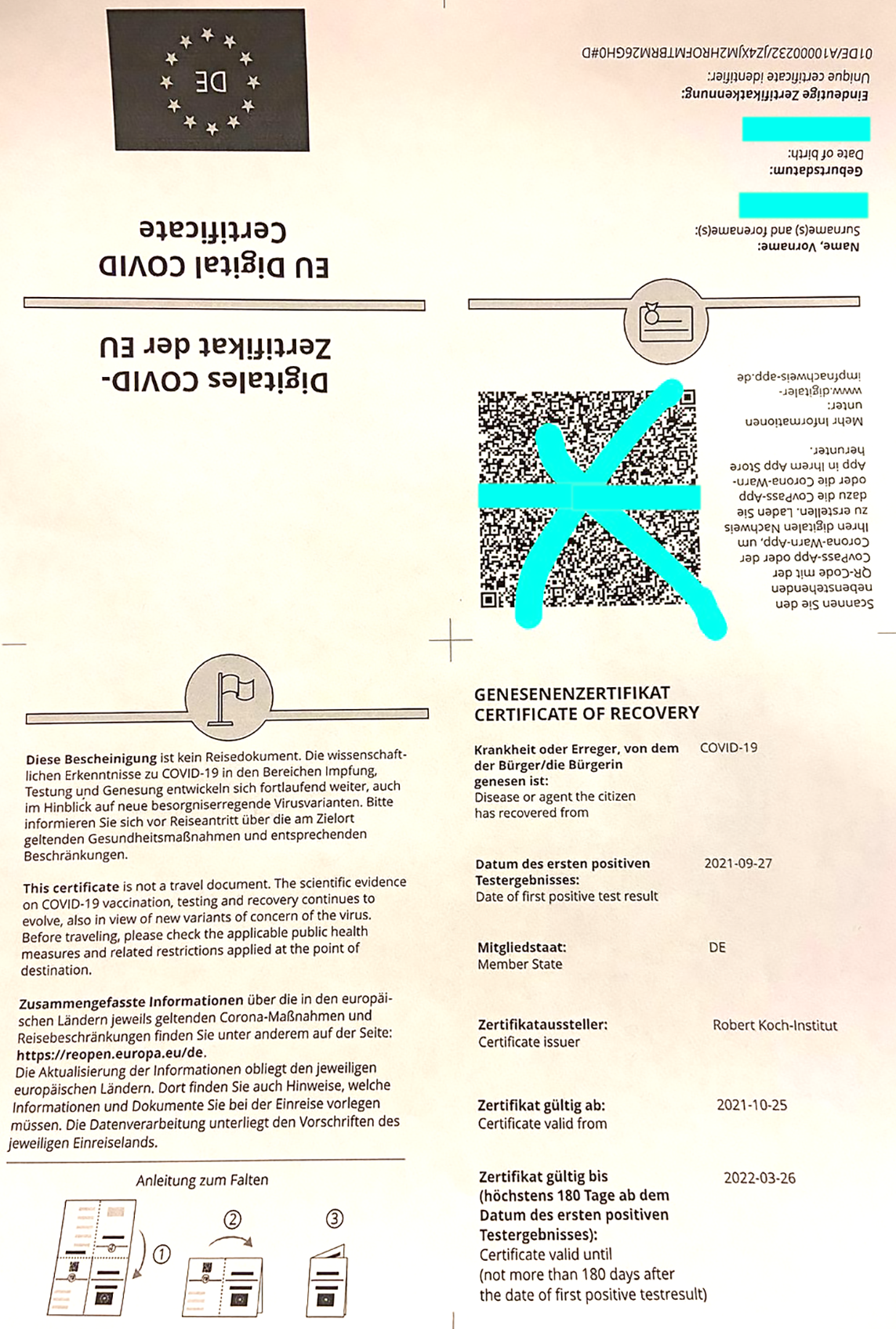Genesenen Zertifikat QR Code